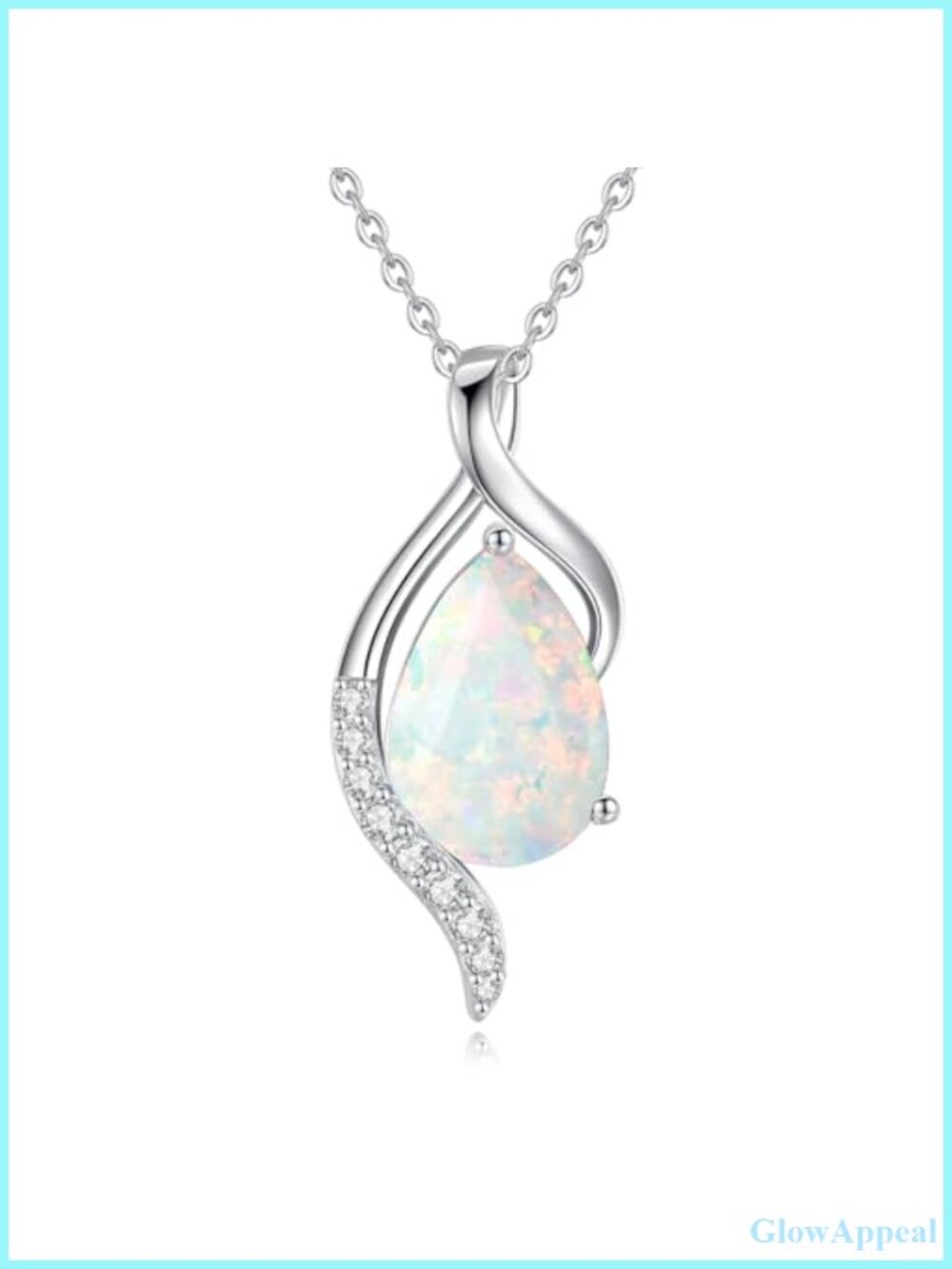 S925 Sterling Silver Created Opal Teardrop Pendant Necklace 16+2"